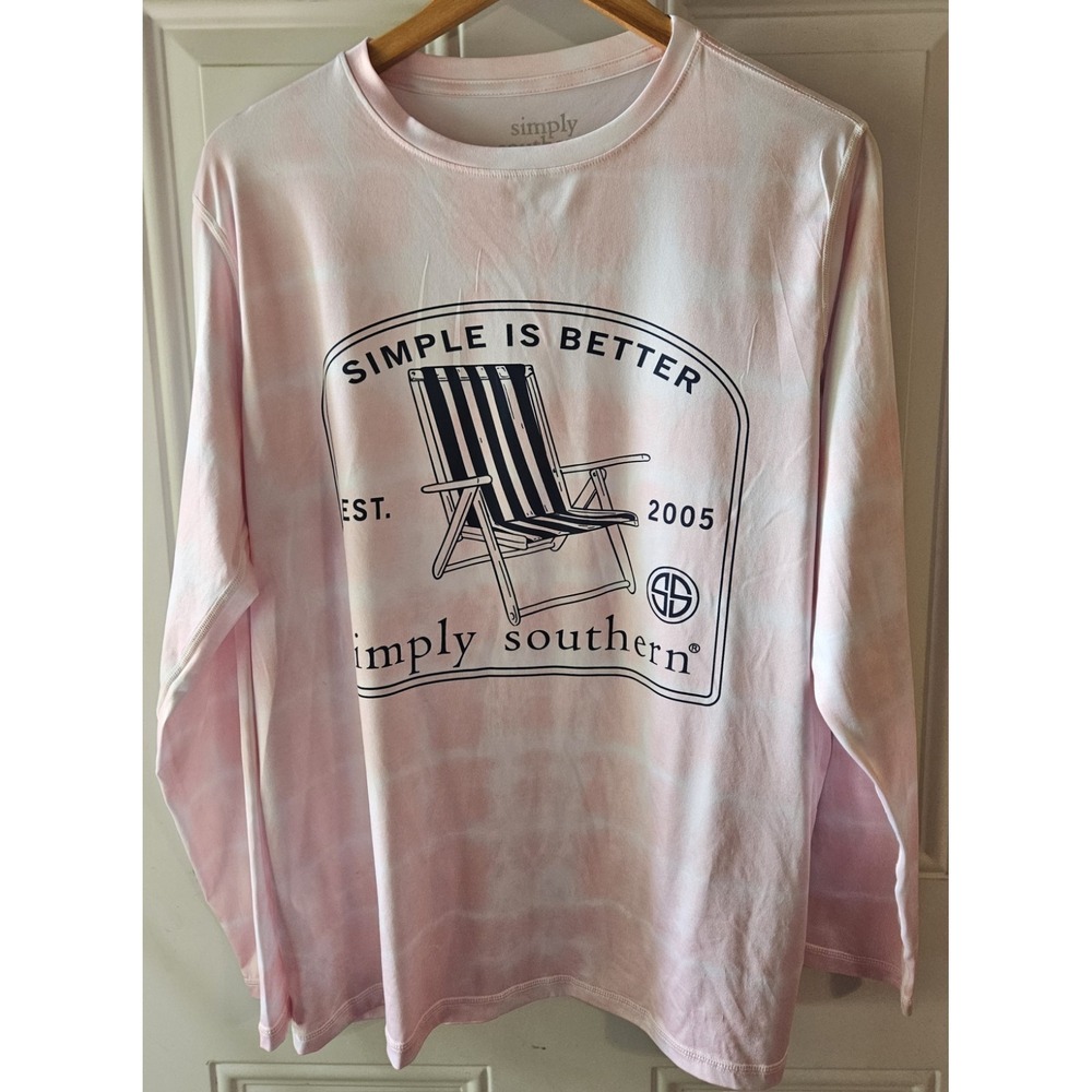 Simply Southern Pink Long Sleeve Shirt XL Simple Is Better Beach Chair Graphic
